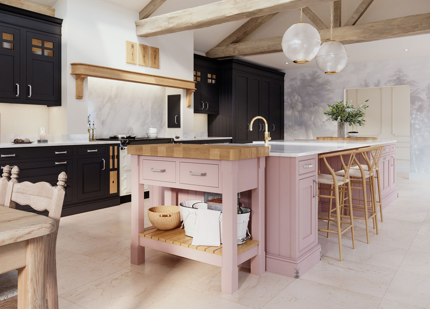 Classic Kitchen Design - Pink & Indigo