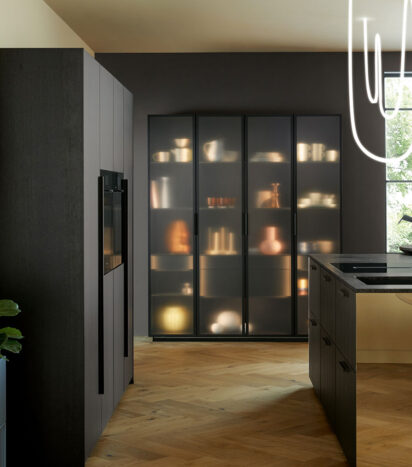 Black kitchen design front view