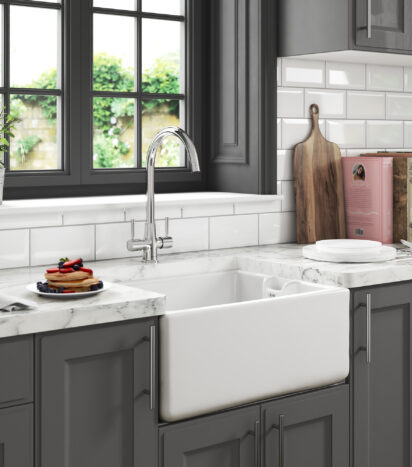 Thomas Denby - Apron Front Sink in Gray Kitchen