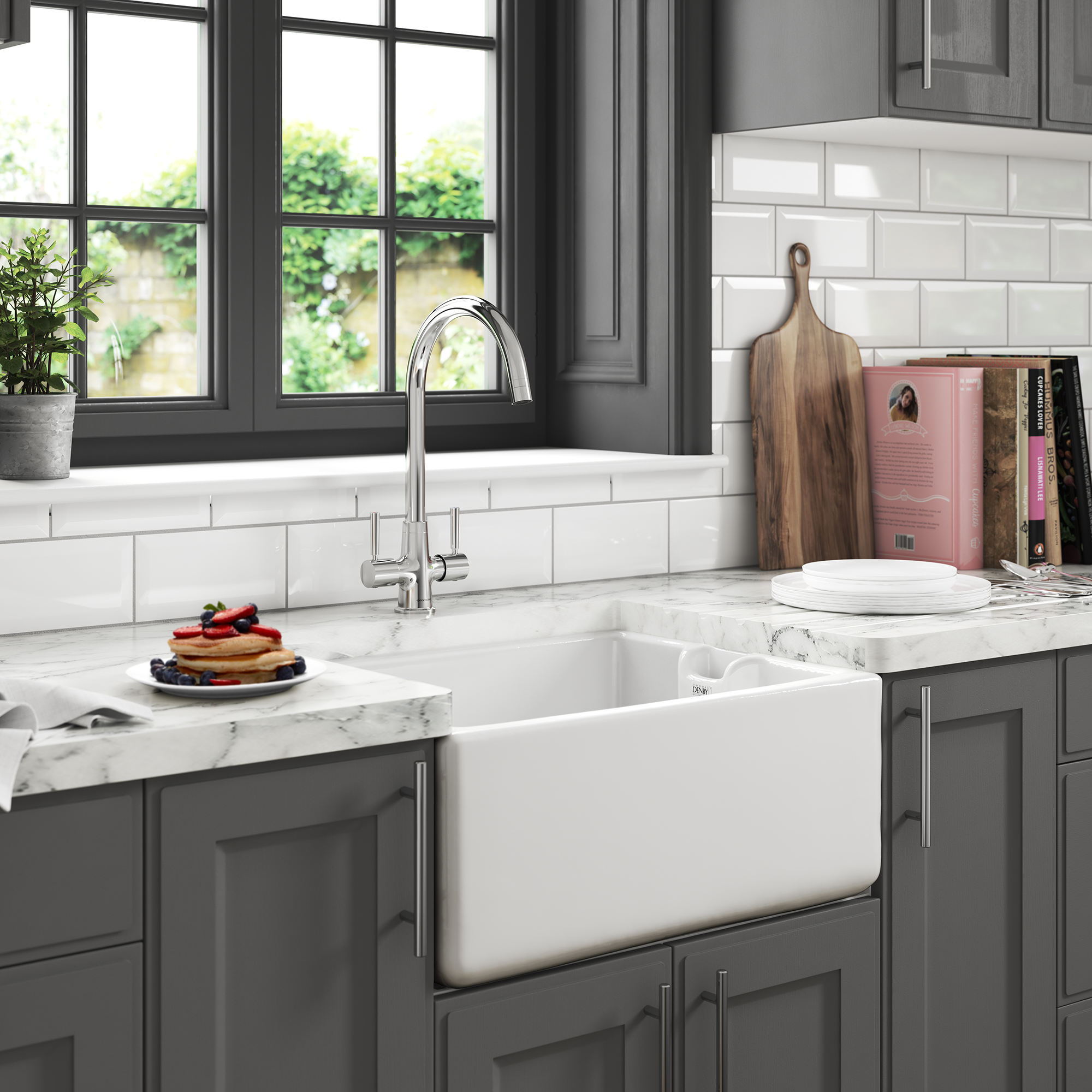 Thomas Denby - Apron Front Sink in Gray Kitchen