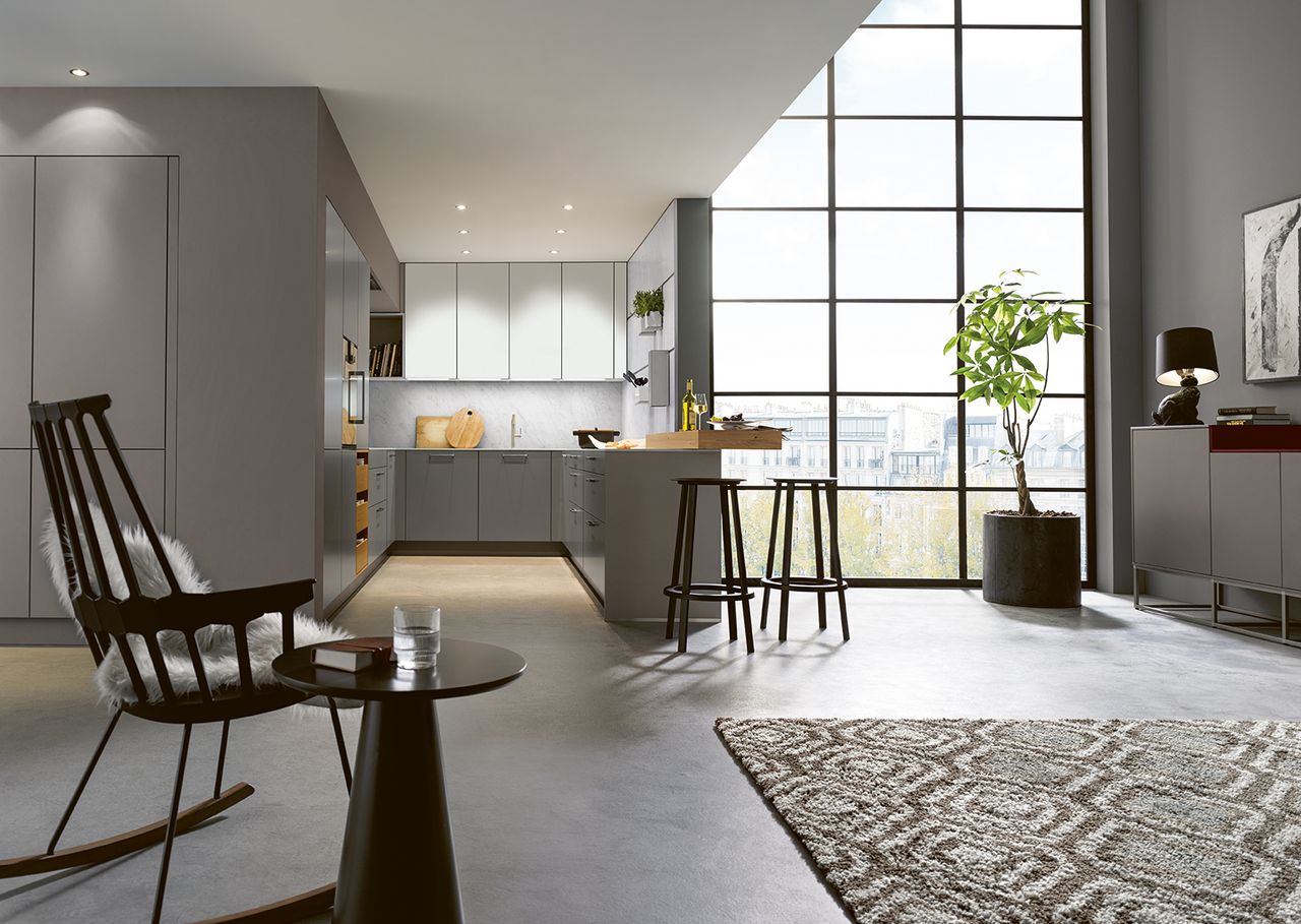 Front view including living room