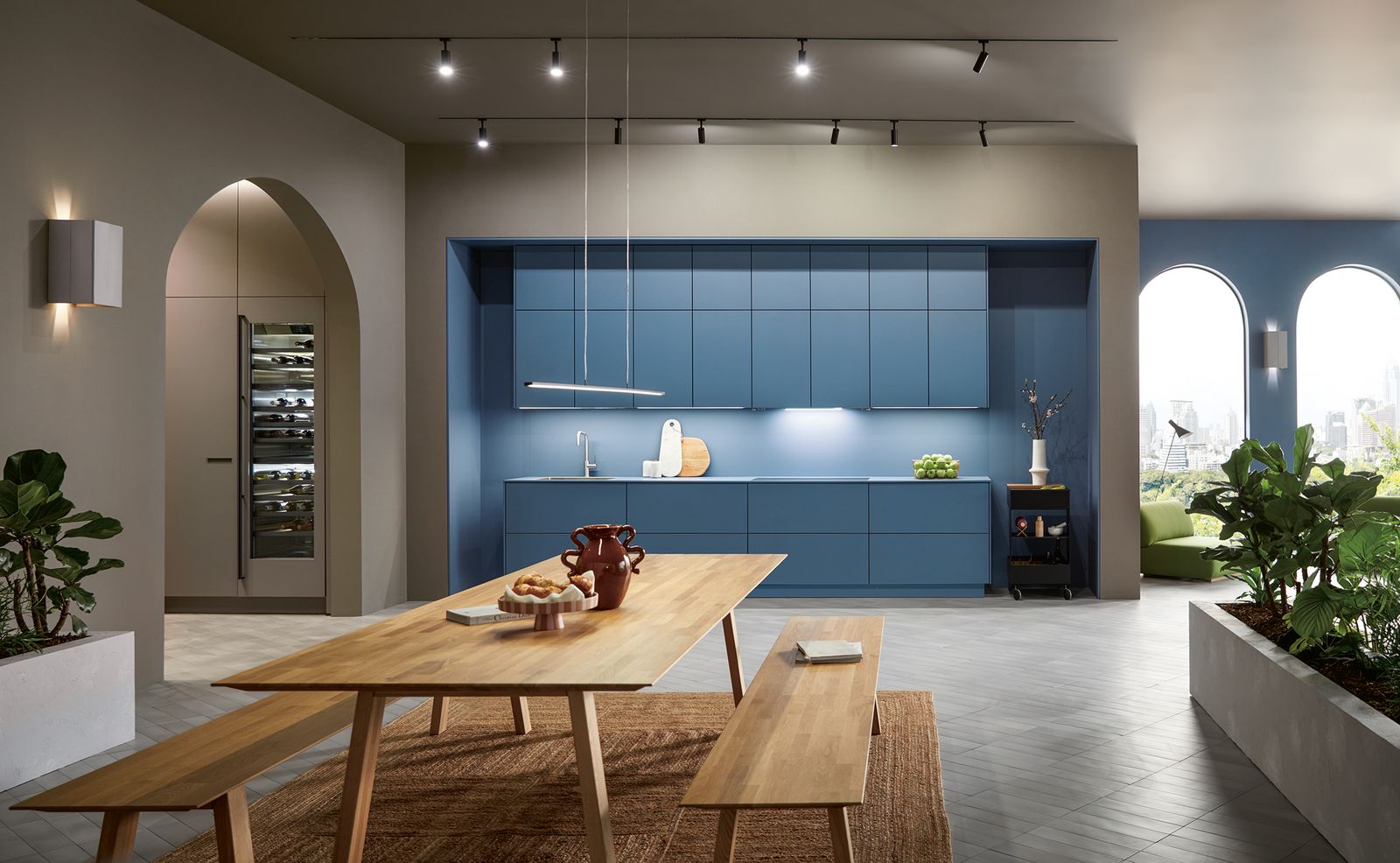 Handleless kitchen design front overview