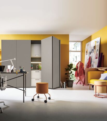 Far front view with half door open