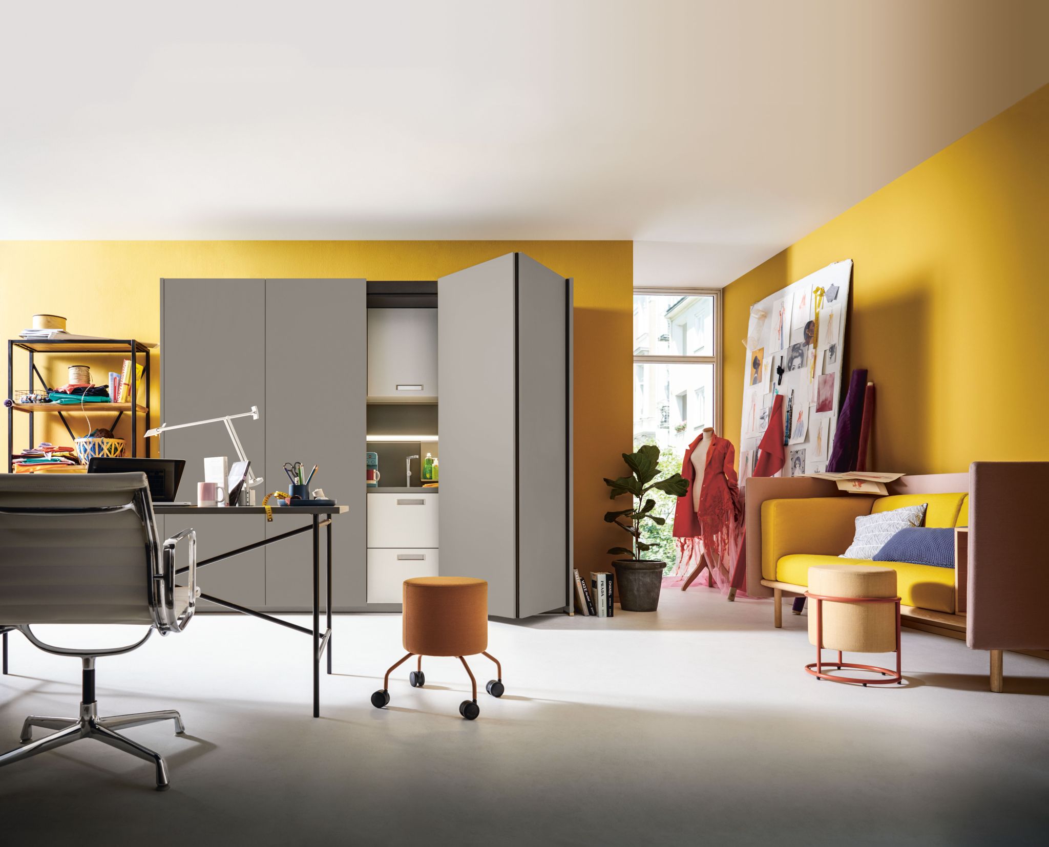 Far front view with half door open