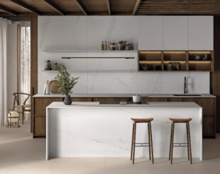 Kitchen Worktop with blue-grey tones.