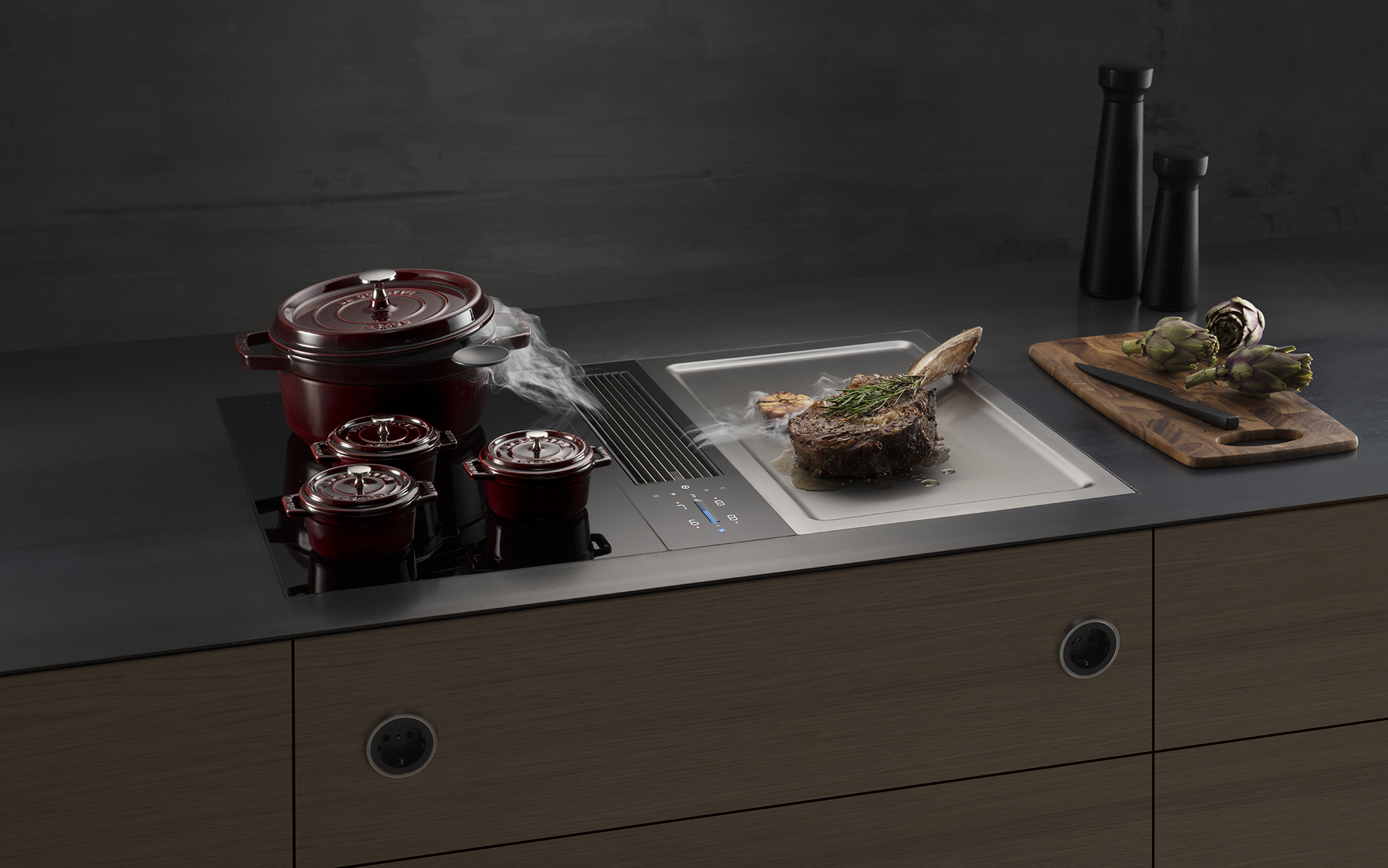 Modular Hob with Extractor: Gas and Induction Cooktop