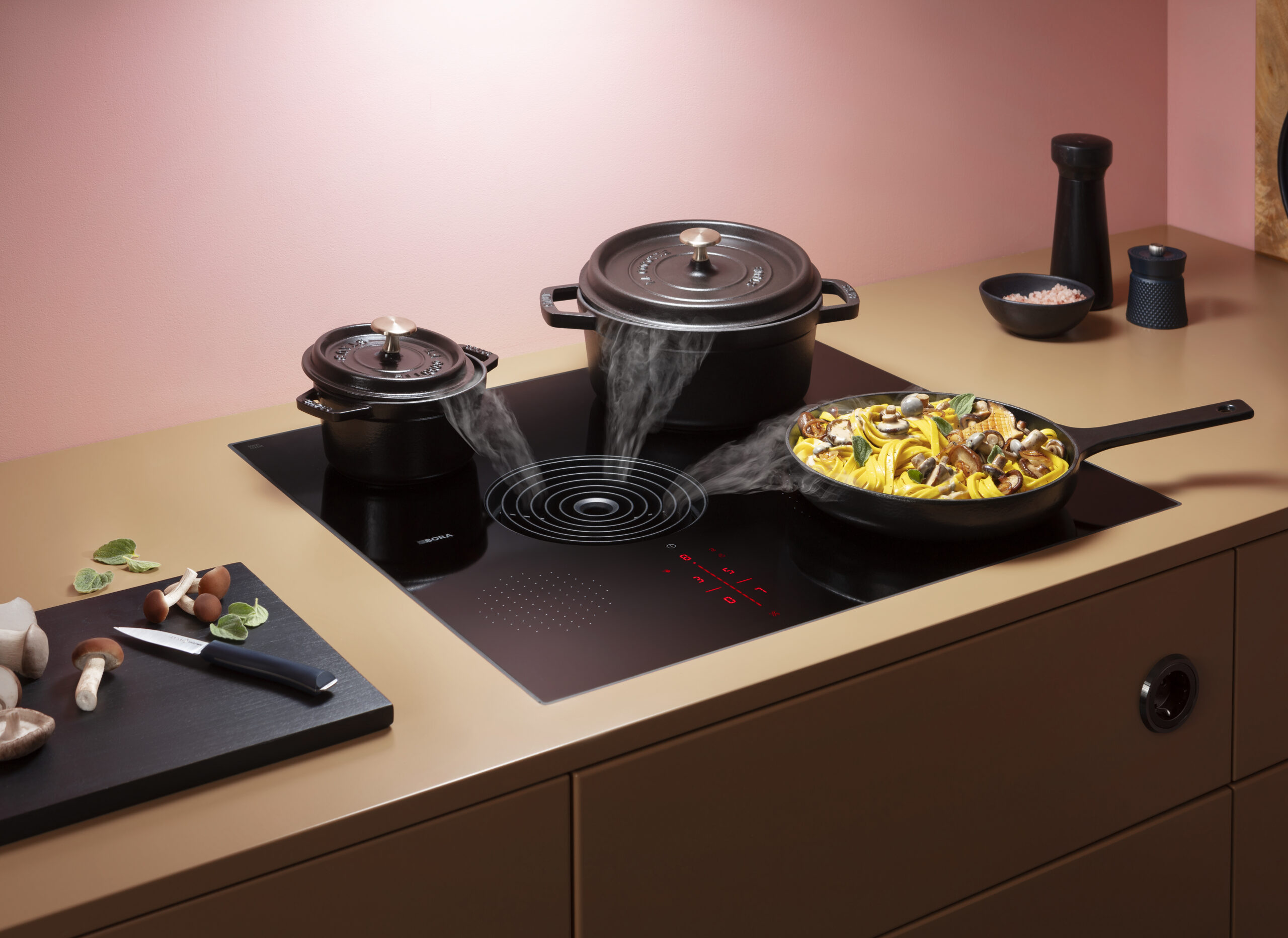 Compact Hob with Integrated Extractor and Four Hobs and Vertical Slider