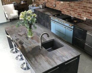 Volcanic stone inspired worktop on kitchen island