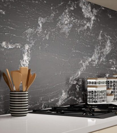 Black Kitchen Worktop With White Veins from Close