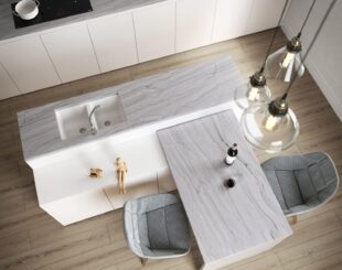 Modern White Granite Worktop with Grey Veins