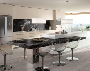 Black Granite Worktop with White Veins with Caresse Finish