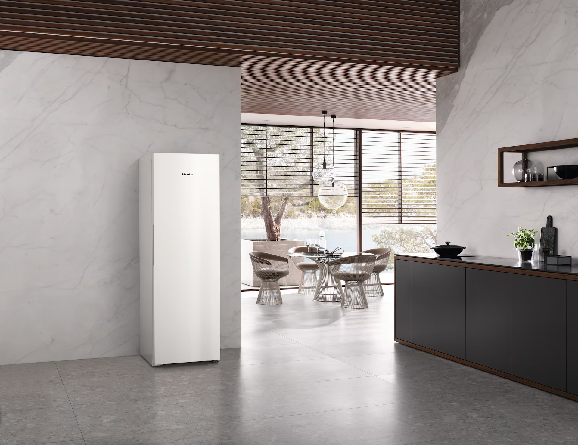 Miele White Freestanding Fridge in Kitchen